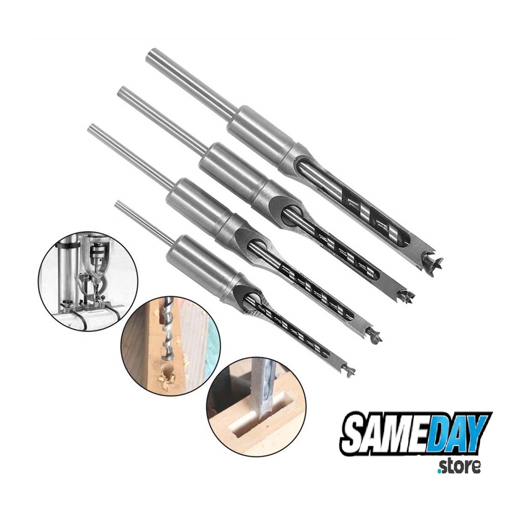 Mata Bor Kayu Bobok Mortising Square Chisel Drill bit 1/4 5/16 3/8 1/2 Lubang Kunci Kusen-7