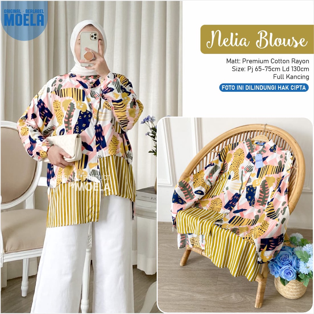 BLOUSE NELIA ld 130cm by ORIGINAL MOELA fashion premium cotton rayon asimetris kombinasi OUTER jumbo