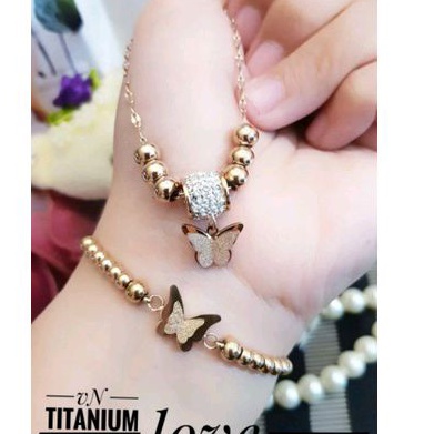 Titanium Set Perhiasan Wanita Rosegold 48222