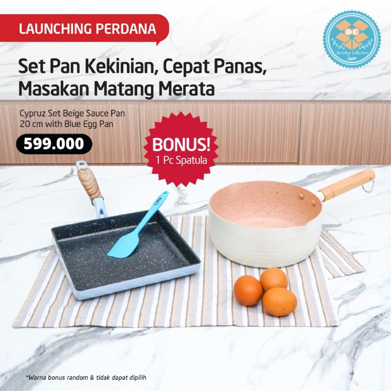 PANCI SET KOREA CYPRUZ SAUCEPAN BEIGE 20CM & BLUE EGG PAN