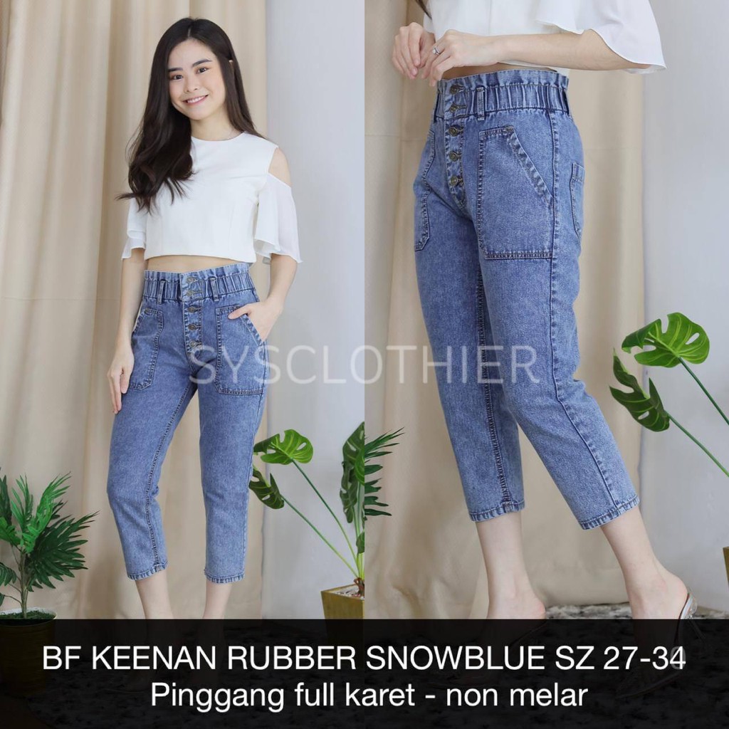 Celana Jeans Wanita Kekinian Clana Jins Cewek HW Pinggang Karet Boyfriend Jeans Jumbo Big Size Murah