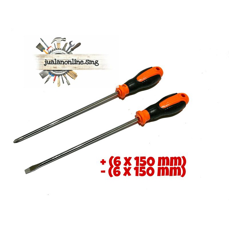 KAPUSI OBENG PLUS MIN GAGANG PLASTIK TPR LAPIS KARET 6X150 MM