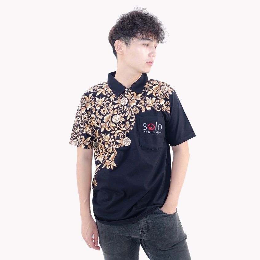 KLAMBEN Kaos Kerah Dewasa Jumbo Unisex Batik Bunga Mawar Hitam