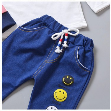 SSL35-Setelan Set 3in1 Anak Laki Laki Kaos+Celana+Jaket SMILE