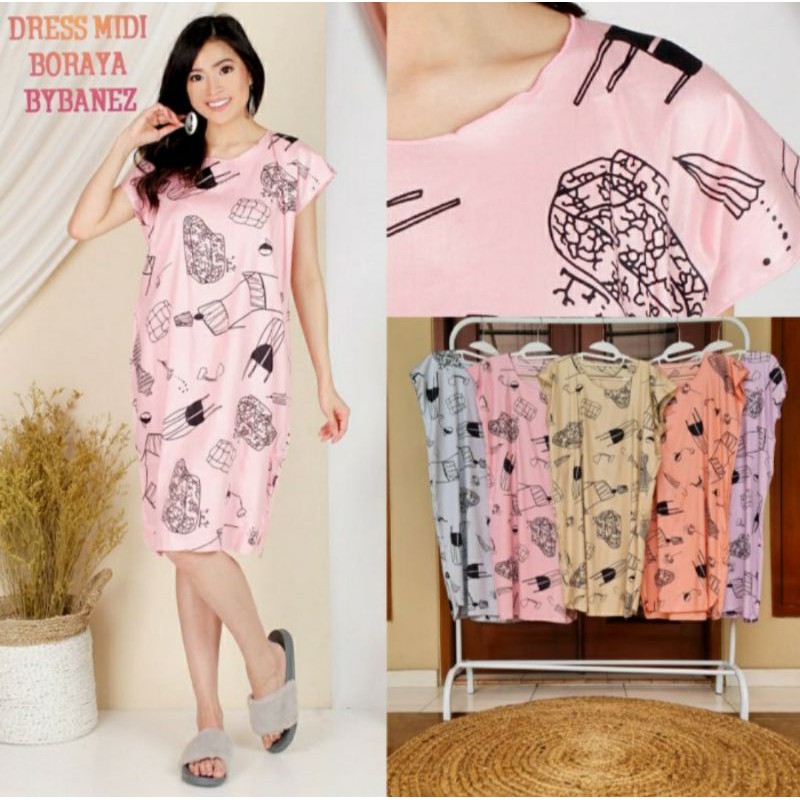 Ecer Daster Midi Wanita Motif Boraya Katun Murah