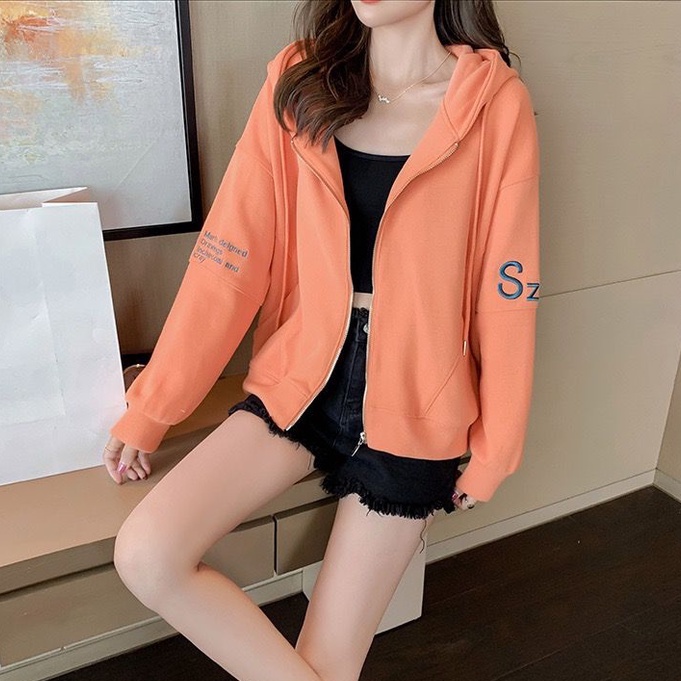 [littlecrab] Jacket Zipper Oversize Polos Sz Hoodie Resleting Bordir Martin Designed Drawings Incharcoal and Cray Hitam Orange Putih Jaket Berkualitas Simple Elegan Plain Korean Style
