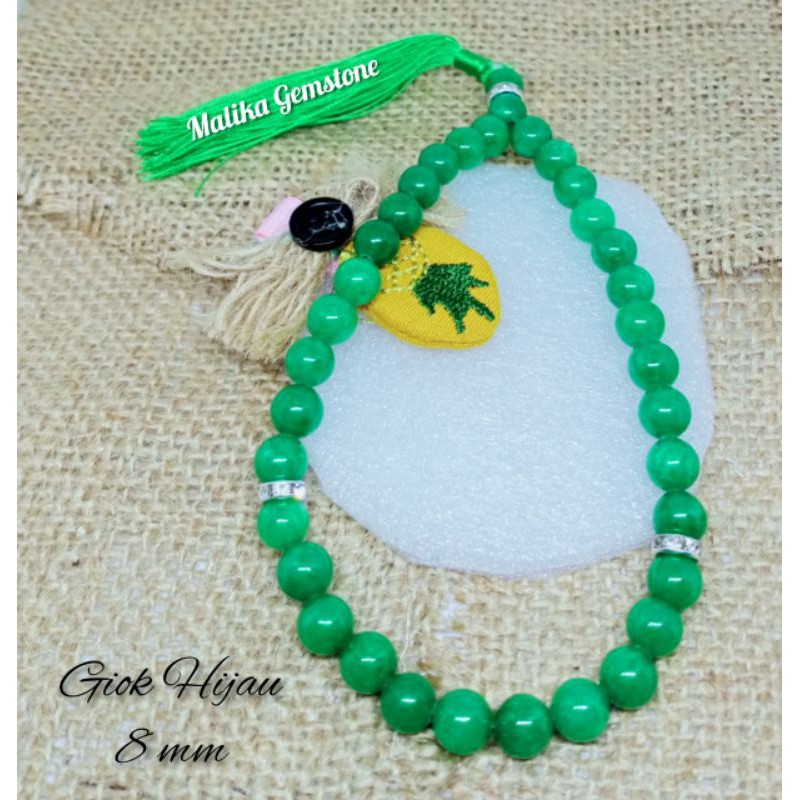TASBIH BATU GIOK HIJAU 33 BUTIR 8MM 100% NATURAL