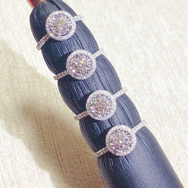 Fancyqube Cincin Kristal Zircon Bentuk Bulat Untuk Wanita