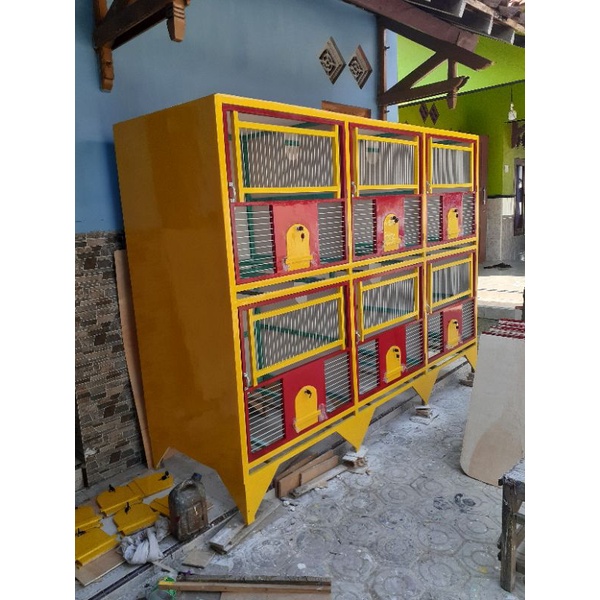 kandang macan/kandang merpati/kandang dara kayu jati 6 pintu fiber