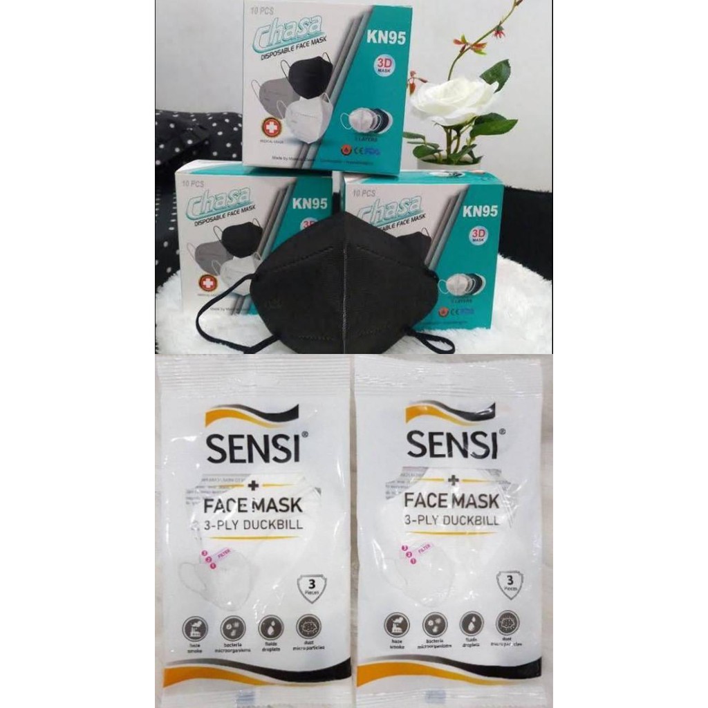 Masker KN95 Chasa Hitam Isi 10 pcs & Sensi Face Mask (6 pcs)