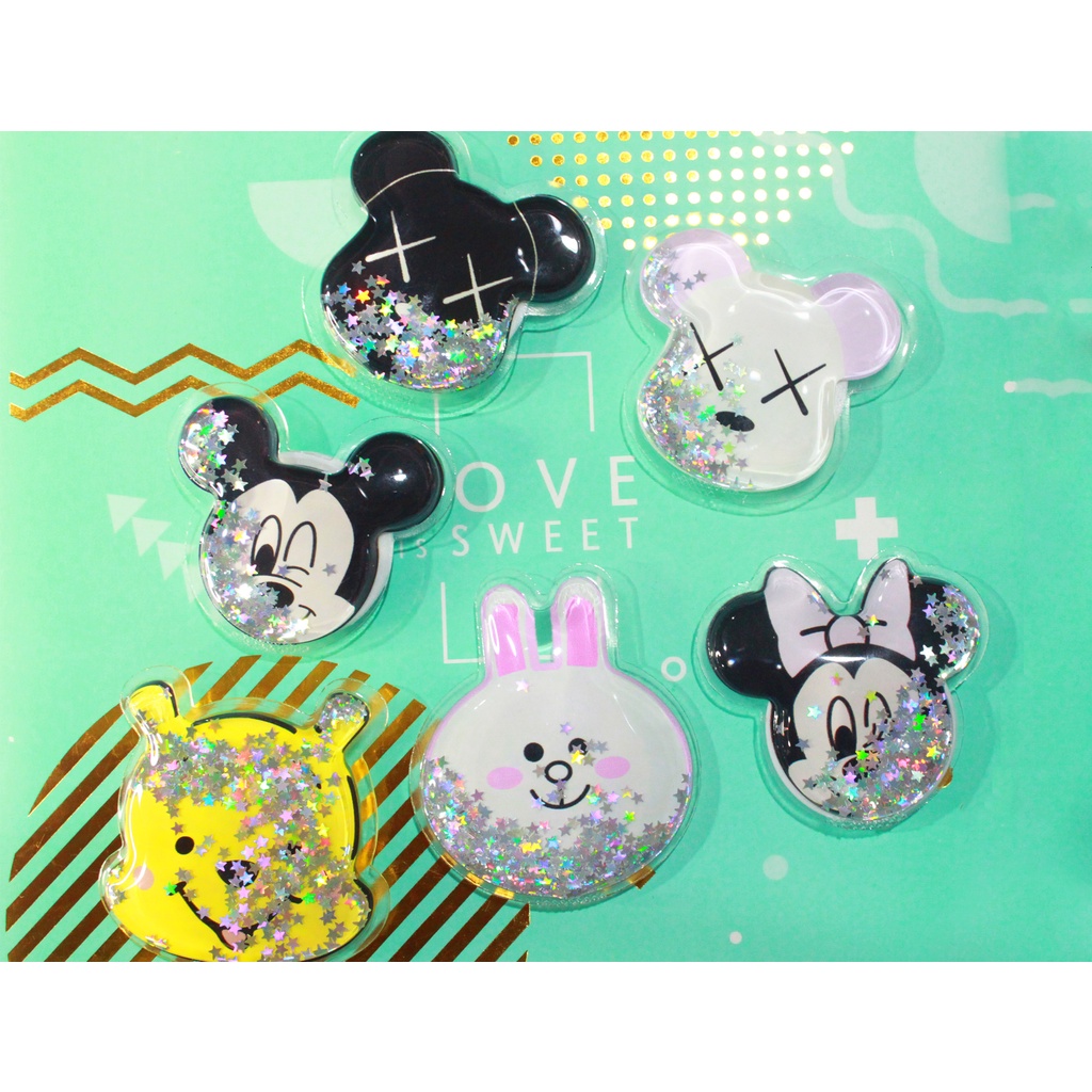 Aksesoris HP Popsocket Glitter Plastik Liquid Karakter 3D Motif Cartoon Cute Lucu Pop Socket Quicksand