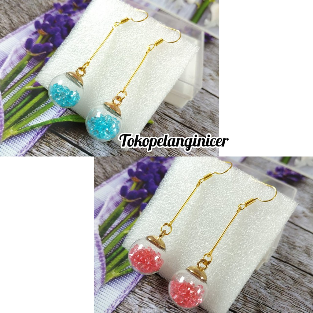 Anting fashion wanita Bola Kaca kekinian murah - ANTING LUCU By Tokopelanginicer- GIWANG-KERABU