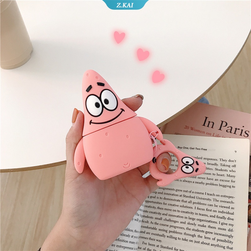 Casing Silikon Motif SpongeBob SquarePants Patrick Star + Gantungan Kunci Untuk Simpan Earphone Wireless Bluetooth AirPods 1 / 2 / 3pro