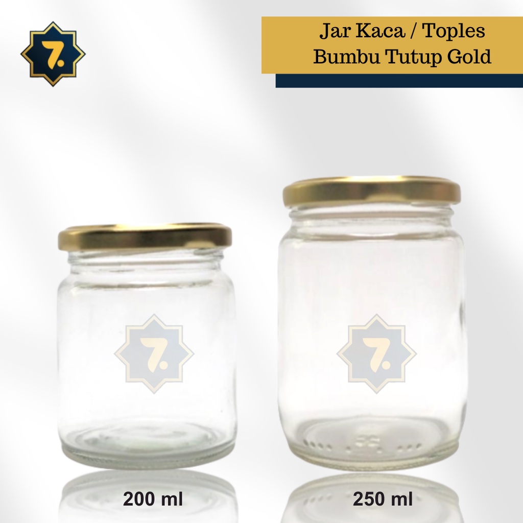 Jar Kaca 250ml – Jar Bumbu – Jar Kaca Gold – Botol Kaca 250ml – Toples Bumbu – Toples Selai