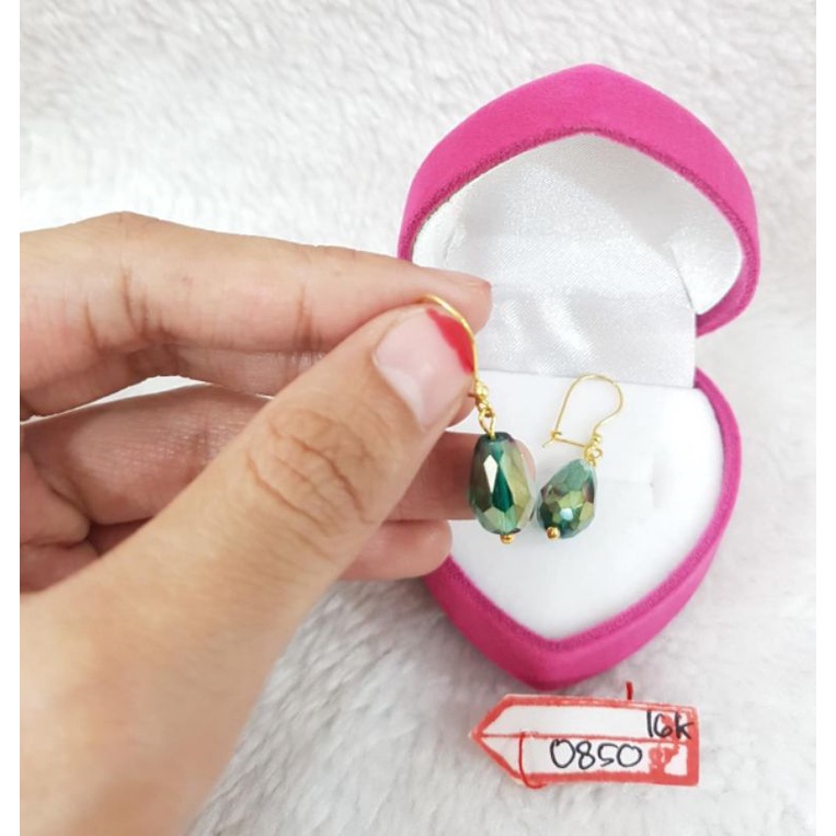 At1862N402N anting mata kristal hijau lonjong emas kuning asli wanita berat 0.850 sama mata 2.150 ka