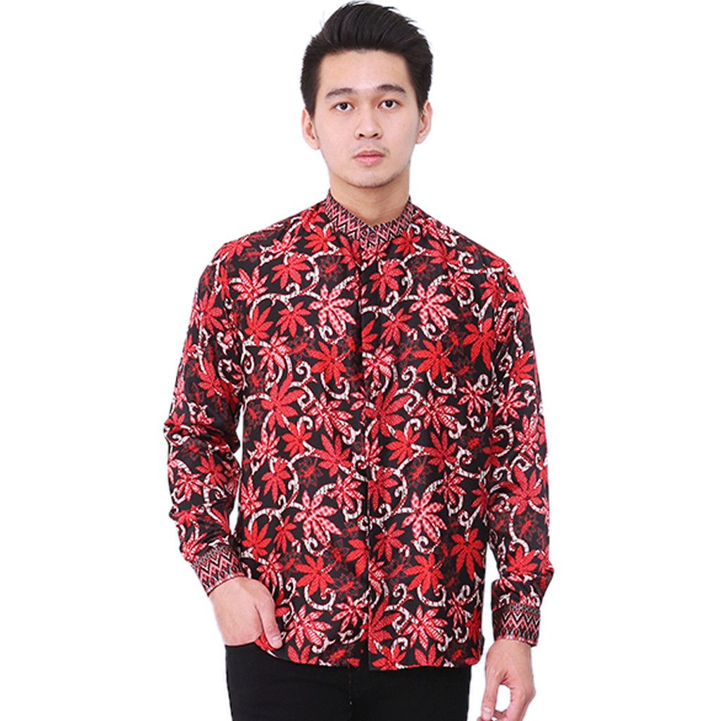 Flash Sale Limited - Kemeja Koko Batik Tangan Panjang Motif Maple Merah oWZyKpTWJO3wG