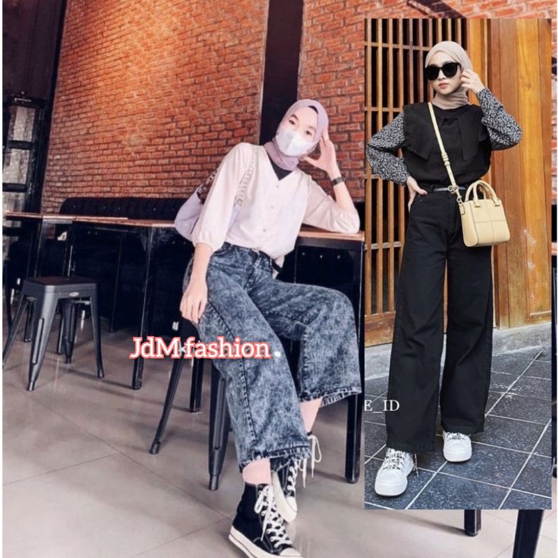 CELANA JEANS BAWAHAN HIGHTWAIST  / KULOT HITAM PUTIH MOCCA SNOW