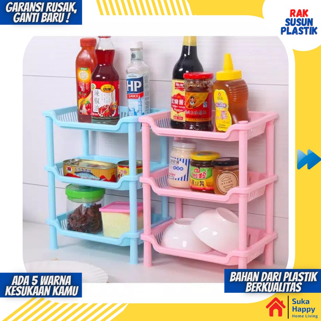 Rak Susun Plastik Rak Tempat Wadah Penyimpanan Jajan Jajanan Alat Kamar Mandi Bumbu Masak Dapur baru