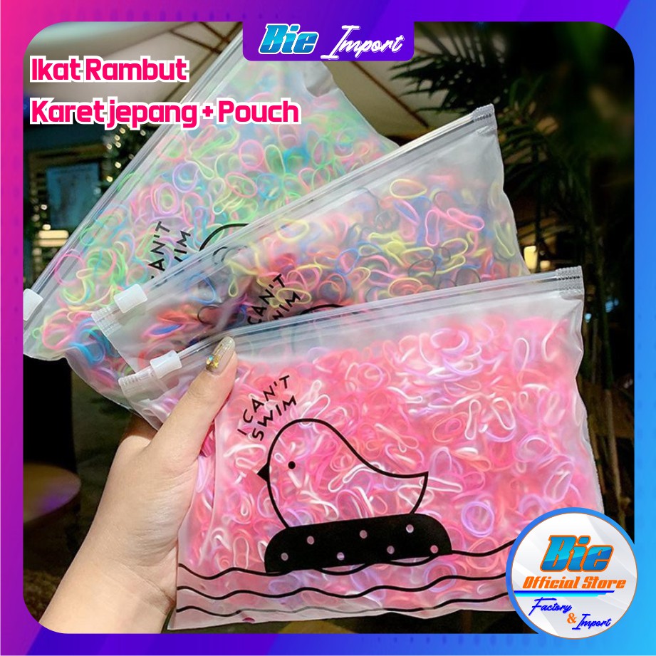 2000 Pcs Ikat Rambut Karet Jepang Premium Free Pouch Size Besar