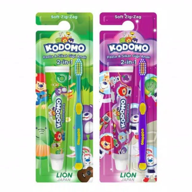 Kodomo Toothbrush 2in1 Soft Regular, ZigZag Kids Sikat Gigi Anak Free Mainan