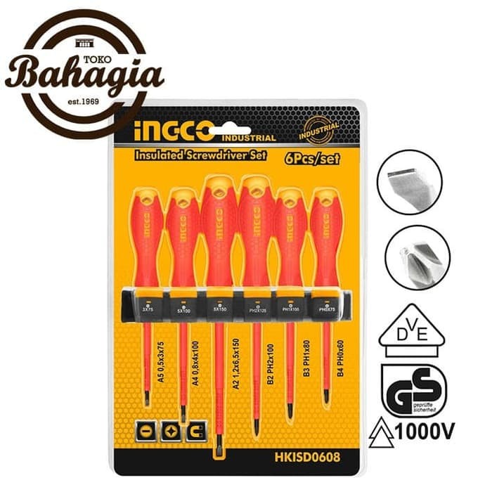 OBENG ELEKTRIK SET 6PCS / OBENG LISTRIK / OBENG SET INGCO HKISD0608