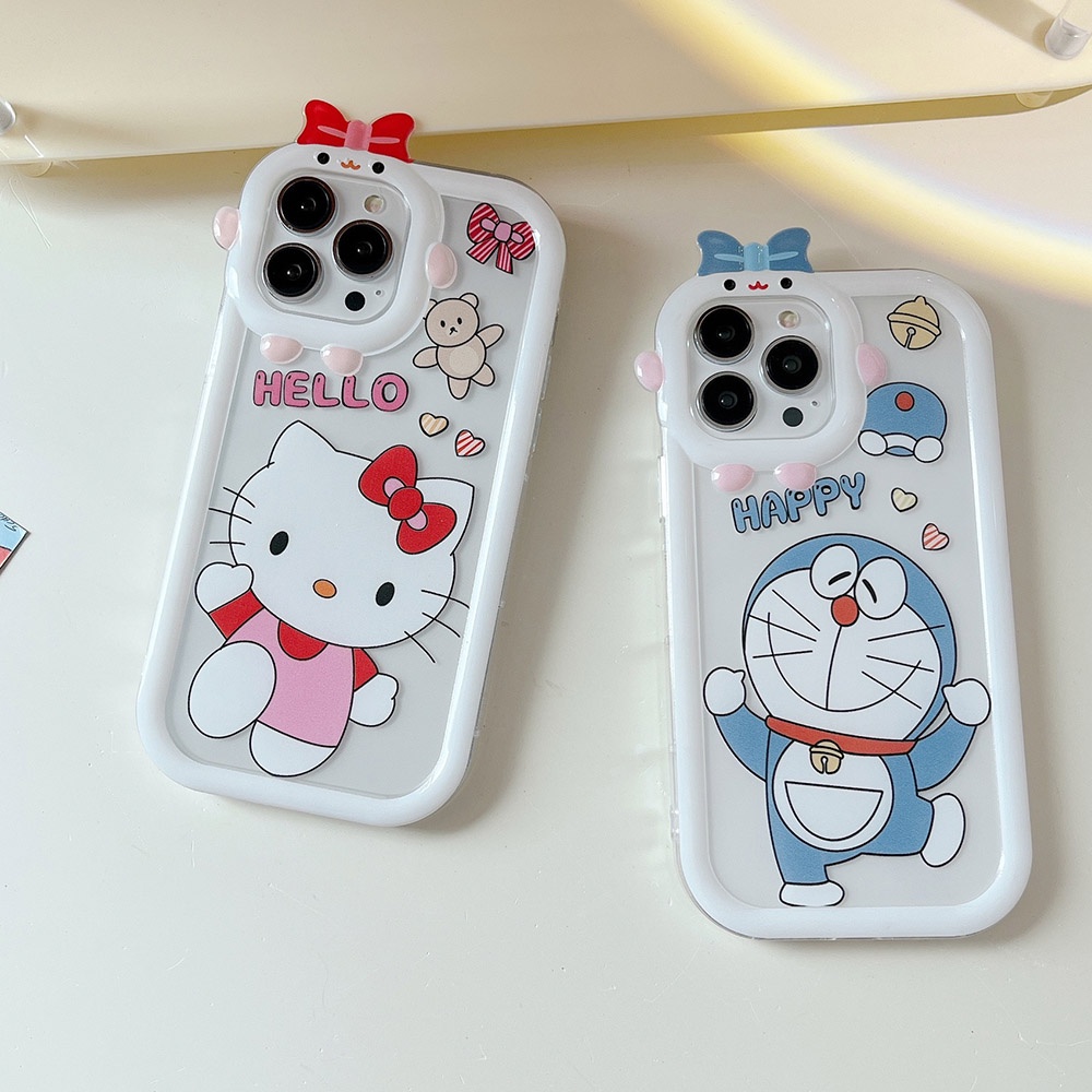 Soft Case Desain Kucing 3D Aksen Pita Untuk iPhone 11 12 13 14 Pro Max 6s 6 Plus 7 8 Plus XR X XS Max SE 2020 2022 14 Plus