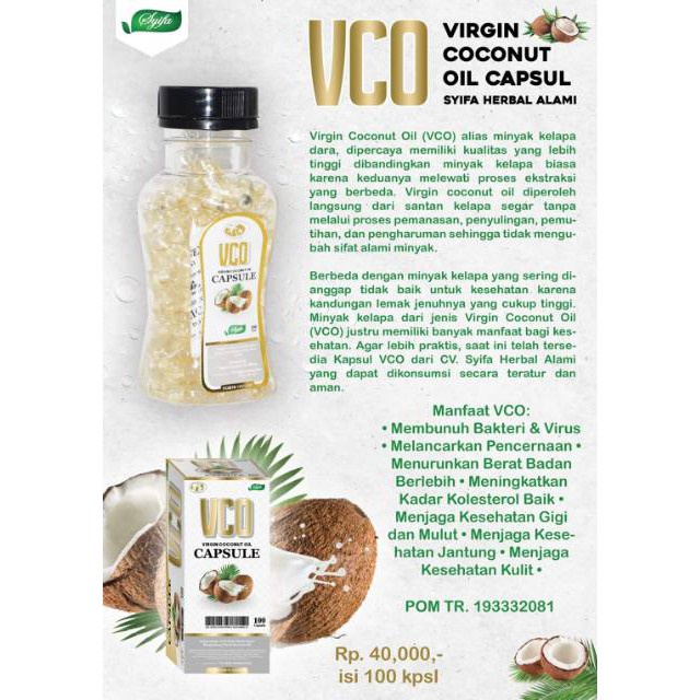 Virgin Coconut Oil Kapsul / VCO CAPSULE 100kpsl Syifa Herbal / VCO 100 KAPSUL VIRGIN COCONUT OIL SYIFA MINYAK KELAPA MURNI