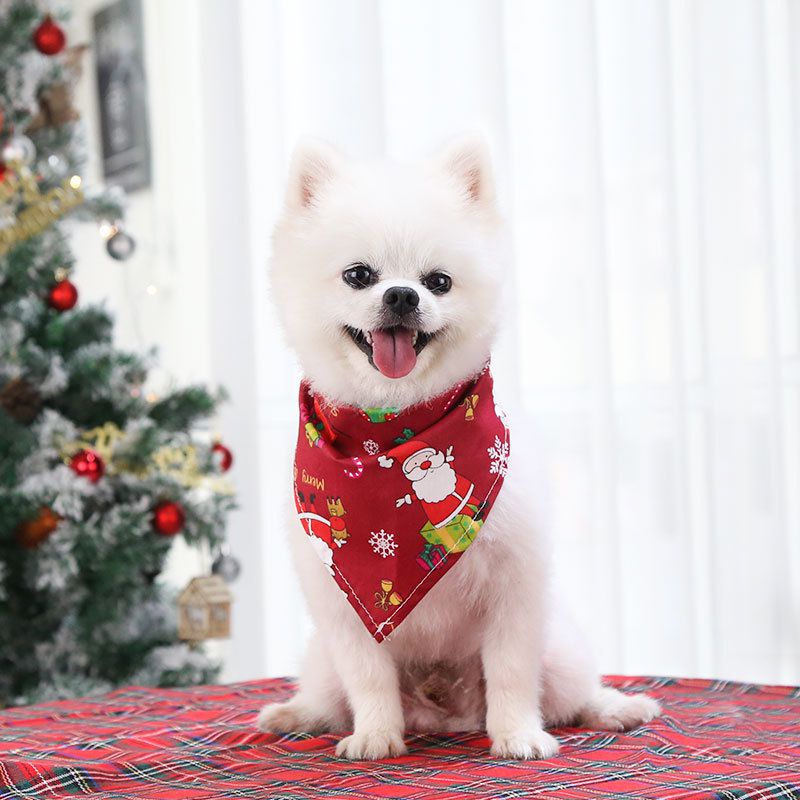 【100% Cotton 】Christmas Dog Bandana Reversible Triangle Bibs Scarf Cat Large Pets Accessories