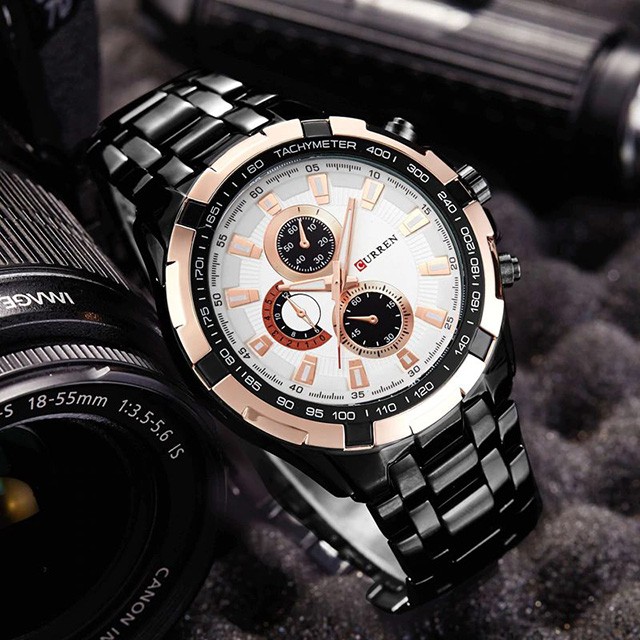 CURREN 8023 Jam Tangan Pria Analog Stainless Steel Chronograph Tidak Aktif ALL-TIME CURRENOS-5