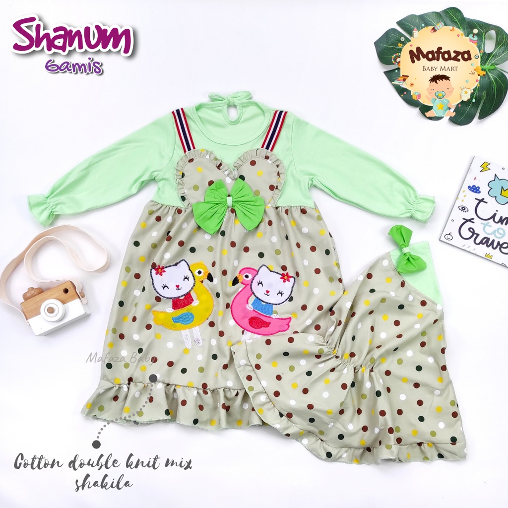 MAFAZABABY Baju Muslim Anak / Bayi Dress Muslim Anak Baju Muslim Bayi Gamis Anak Murah Gamis Anak 6-18 Bulan Murah Bahan Katun Berkualitas SNI-Shanum (hijau)