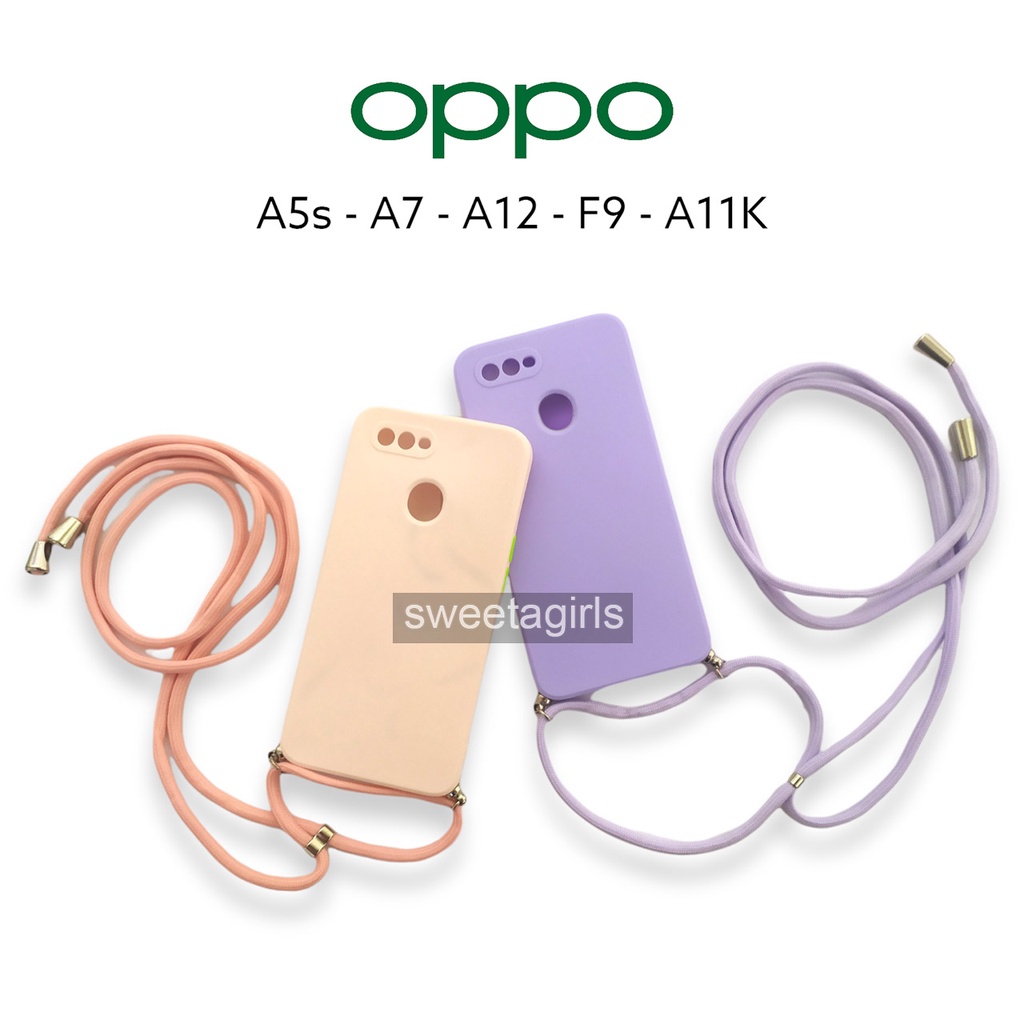 Softcase Tali For Oppo A5s - A12 - A7 - F9 - A11K ( Sama ) - Sweetacase.id -  Case Tali Macaroon - Slingcase - Candy Case - Casing Baby - Casing Tali bisa dibuat selempang - Tali lanyard Gantungan Hp Model Nagita Mama Gigi