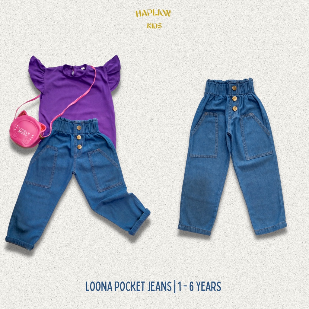 Celana Jeans Panjang Anak Perempuan Highwaist 1 - 6 Tahun Jeans Waist Anak Cewe | Haplion Kidswear