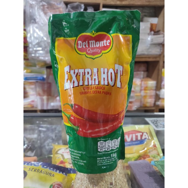 

Delmonte del monte saus saos sambal cabe extra hot pedas chili 1kg pouch grosir 1 dus 1 karton