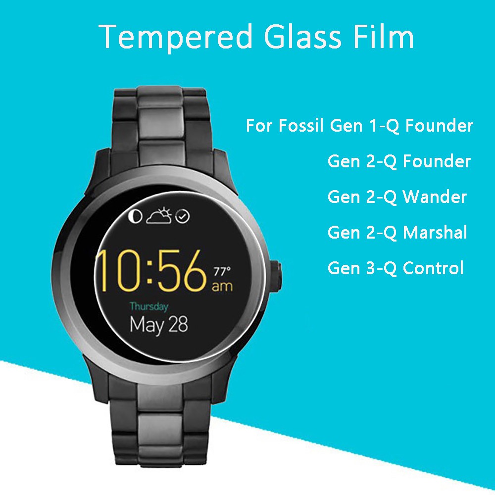 Pelindung Layar Tempered Glass 2.5d 9h Untuk Smartwatch Fossil Q Founder / Wander / Marshal / Control Gen 1 / 2 / 3