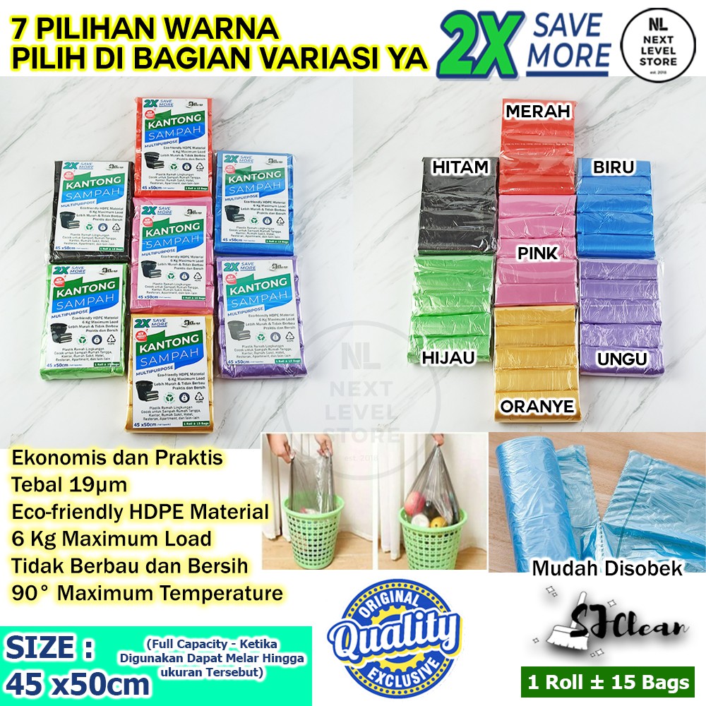 Premium Trash Garbage Bag Kantong Plastik Sampah 45 x 50 SJClean 45x50 (HARGA 1 ROLL - MIN 5 ROLL)