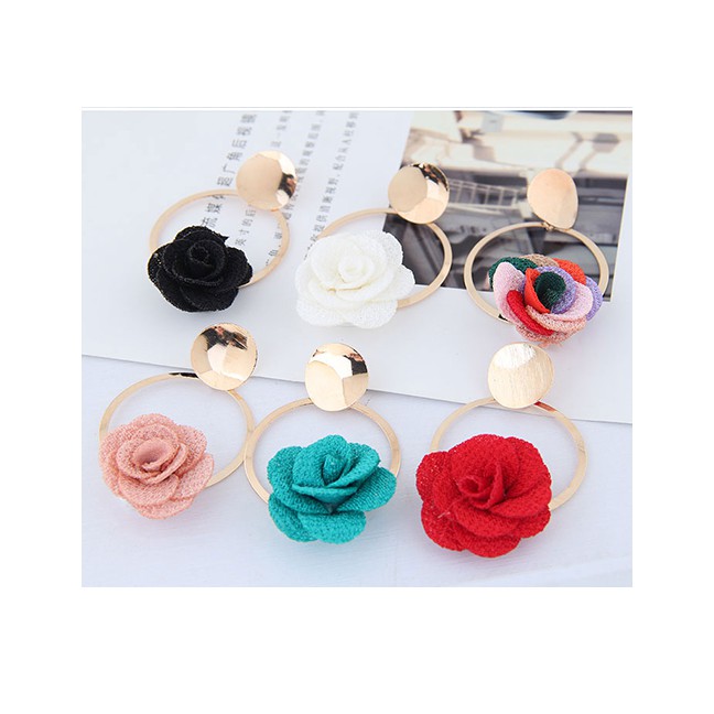 LRC Anting Tusuk Fashion Metal Fabric Small Flower Earrings A5775X