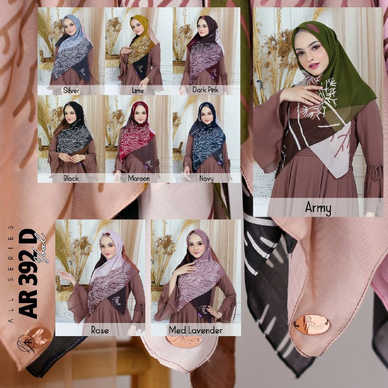 Jilbab Arrafi Hijab Segiempat Terbaru AR 392 D Voal Motif Ranting Senna Store