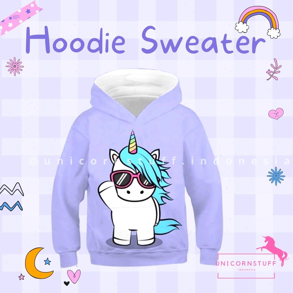 Sweater Hoodie Anak Perempuan Cewek Jaket Unicorn Pink Tebal Halus Perempuan Lucu Karakter dengan Topi