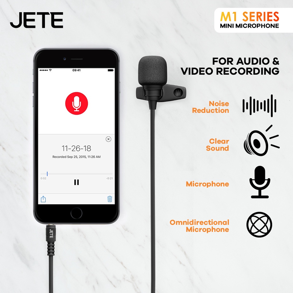 Mic Clip On - Vlogger Clipon Smule Youtuber - Vlog Audio Jack 3.5mm - JETE M1 Microphone Mikrofon Garansi Resmi 2 Tahun