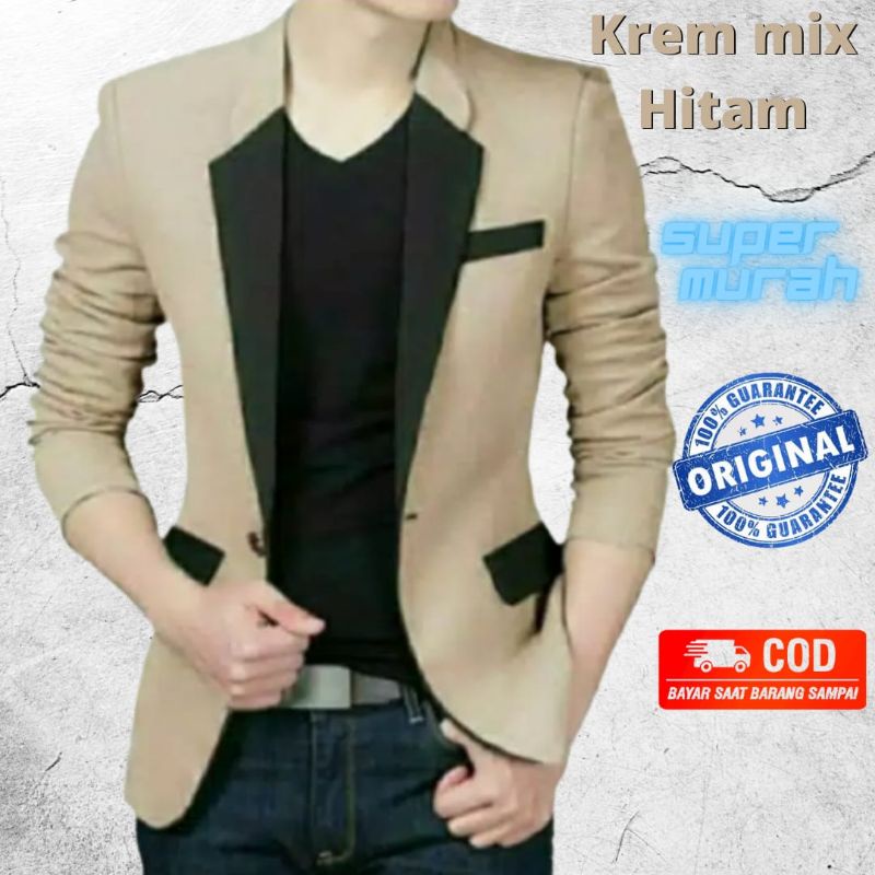 Blazer krem mix hitam