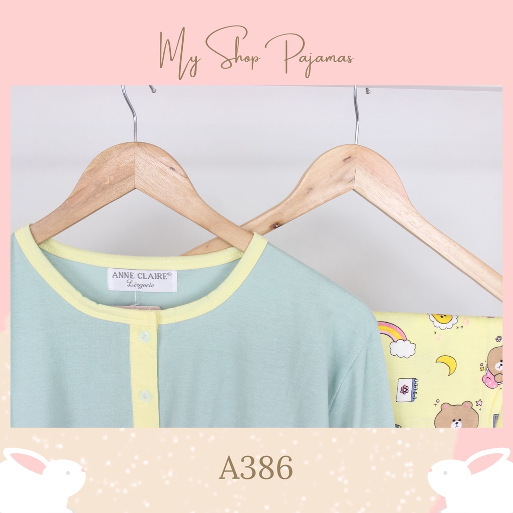 PIYAMA BABYDOLL SLEEPWEAR TANGAN LENGAN PENDEK CELANA PANJANG ANNE CLAIRE / BAJU PAKAIAN TIDUR SETELAN WANITA DEWASA PAJAMAS CP-A386 Hijau