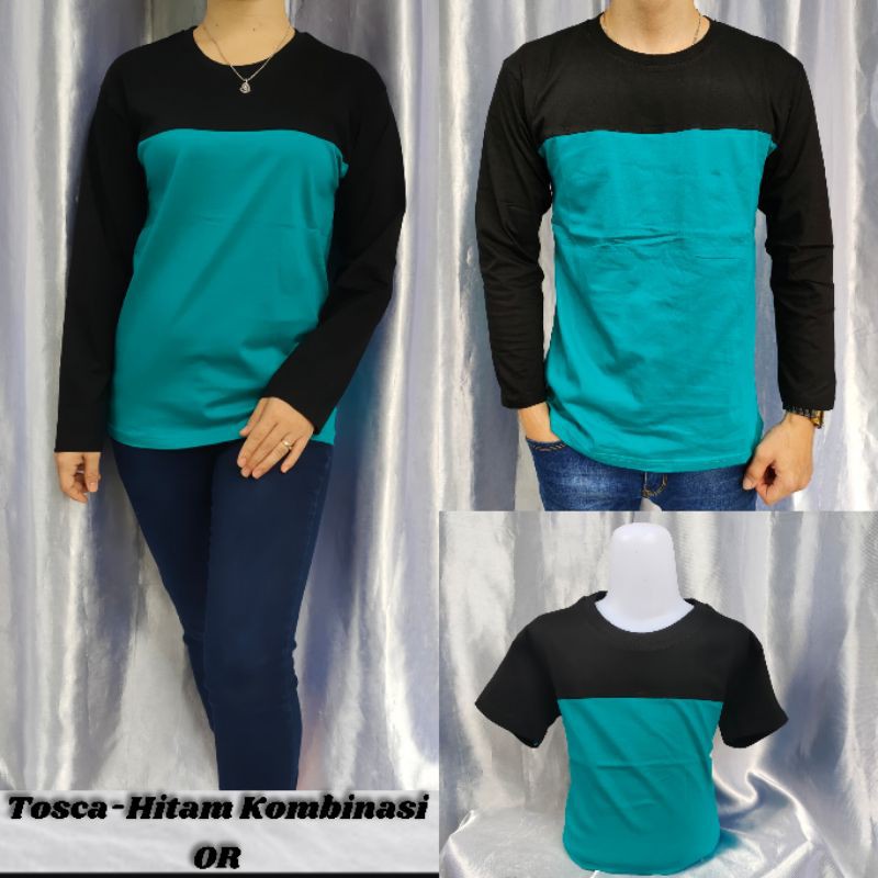 Kaos Polos Reglan Kombinasi HITAM-TOSCA uk 20 22 S M L Xl XXL