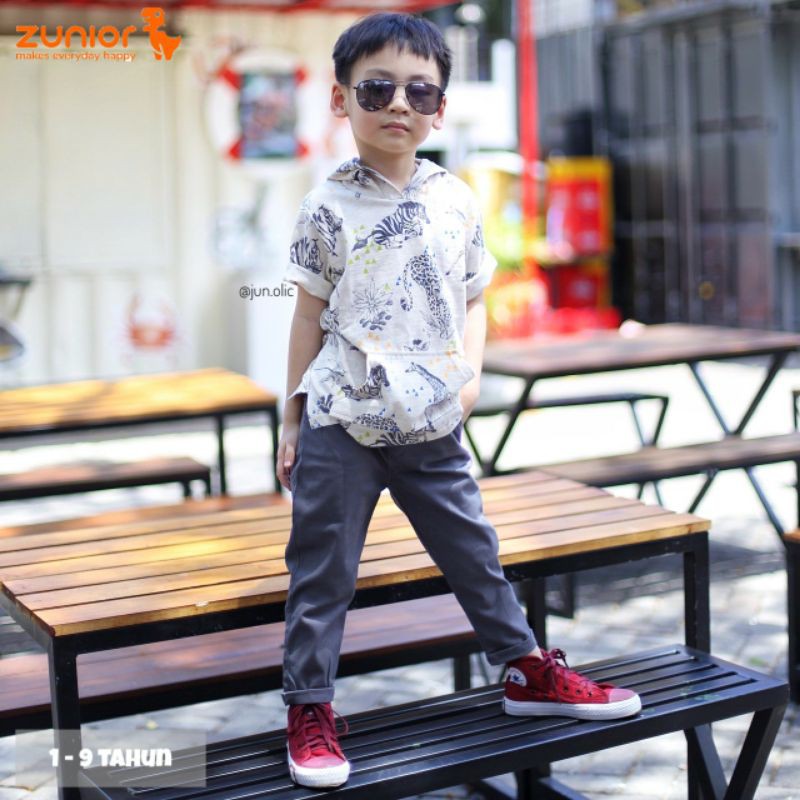 Celana Anak Chino Panjang Premium Zunior Abu-Abu Muda 1-12 Tahun