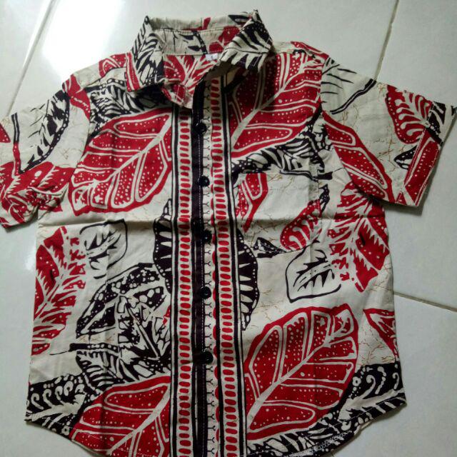 Kemeja 001 Vd# Kemeja Batik Anak Motif Bunga Warna Merah Bahan Katun Stretchy