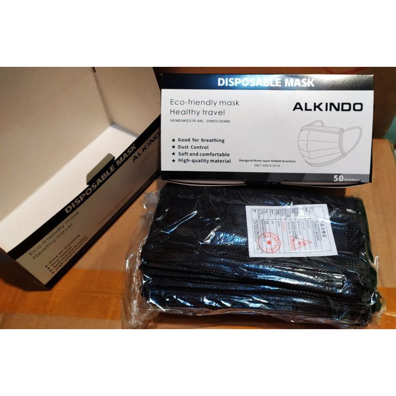 Masker Hitam Alkindo 3 ply Earloop