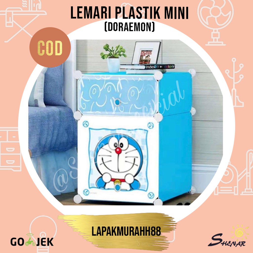 TERLARIS LEMARI RAKIT/LEMARI PLASTIK MINI KARAKTER/LEMARI SISI KASUR/LEMARI SERBAGUNA, DORAEMON