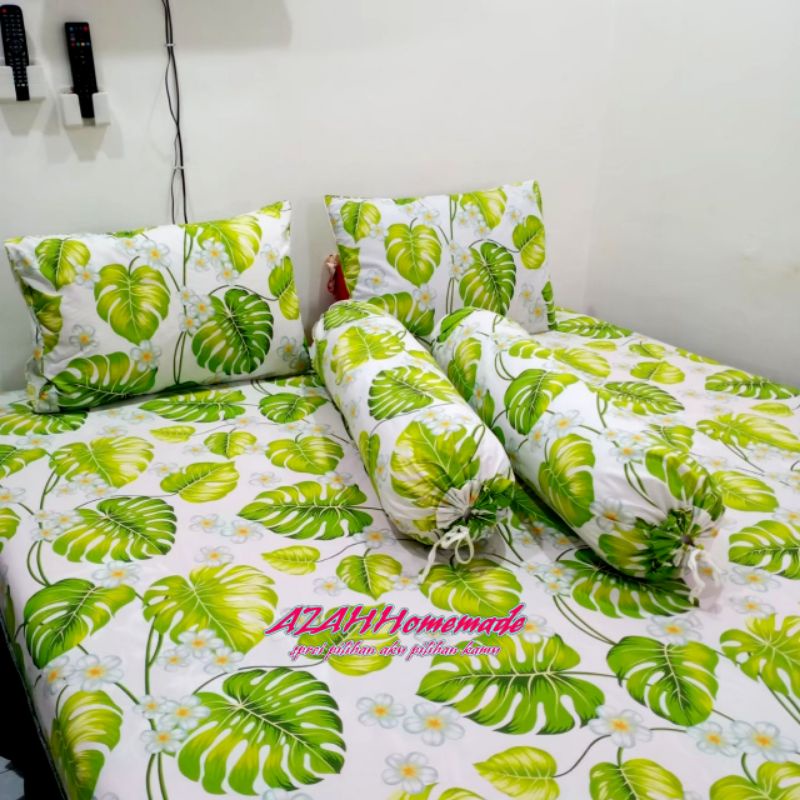 Sprei Amalfi Hijau Katun STAR Motif Daun Monstera
