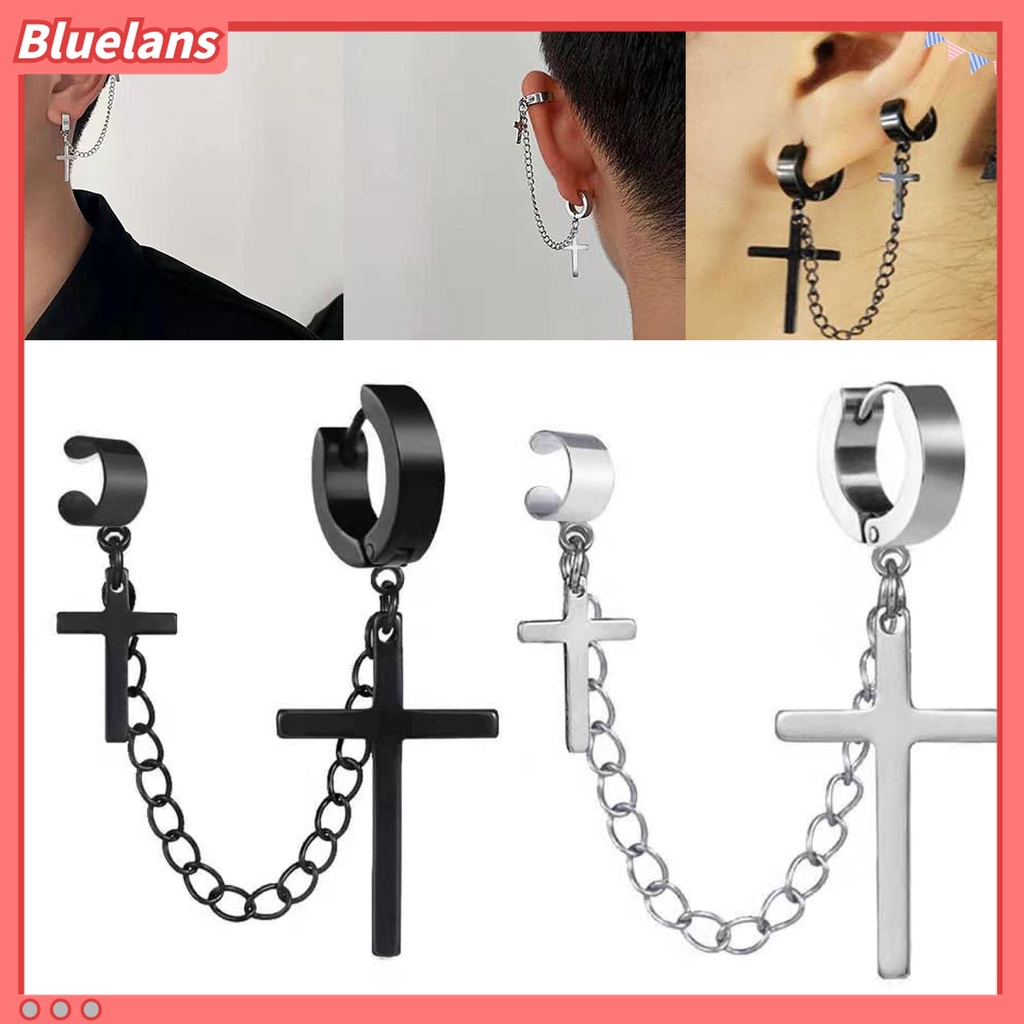 1 Pc Anting Rantai Rumbai Salib Bahan Logam Gaya Punk Hip-Hop Untuk Pria