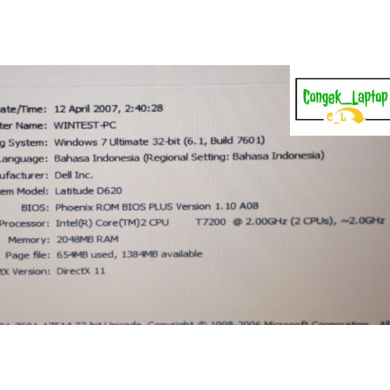 LAPTOP DELL LATTITUDE D620/630 |RAM 4GB |HARDISK 500GB |PROMO MURAH GARANSI COCOK BUAT UNBK-1