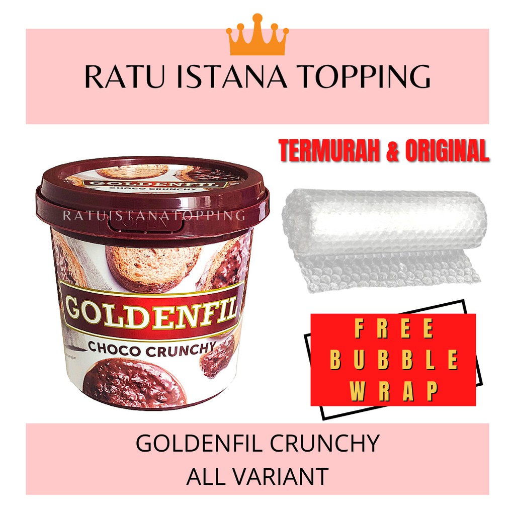 

Bny31 GOLDENFIL CHOCO CRUNCHY 1KG-MILK-HAZELNUT-TIRAMISU-SELAI COKLAT MATCHA RENYAH-SELAI ROTI BAKAR
